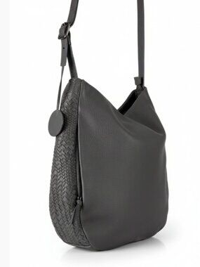 The Sak Women's Gray Leather Large Hobo Shoulder Bag Woven Sides Slouchy
